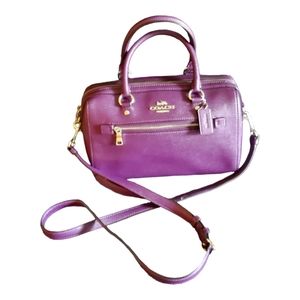 Coach Mini Rowan Satchel in purple color with crossbody strap